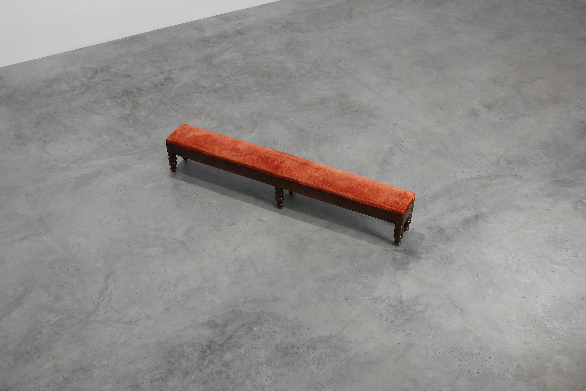 Large 18th‑Century Oak Bench with Velvet Upholstery, Francethumbnail